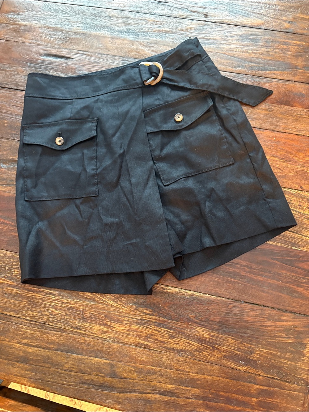 White House Black Market Black Wrap Skort with Belt & Patch Pockets